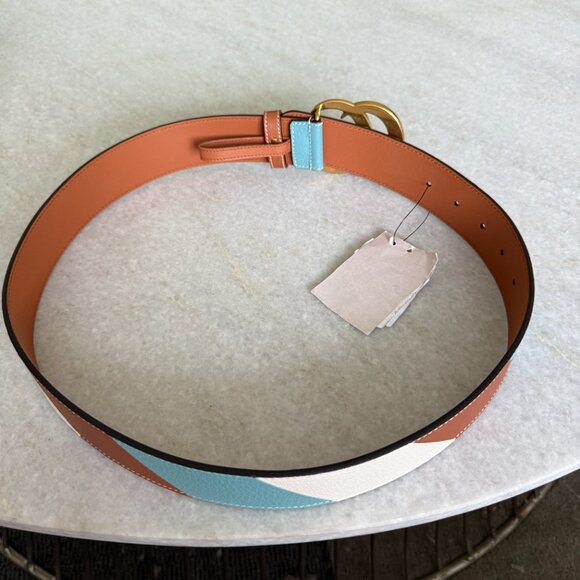 Gucci Calfskin Leather Belt Unisex GG Marmont 85cm Gold Double G 400593 - Picture 9 of 14